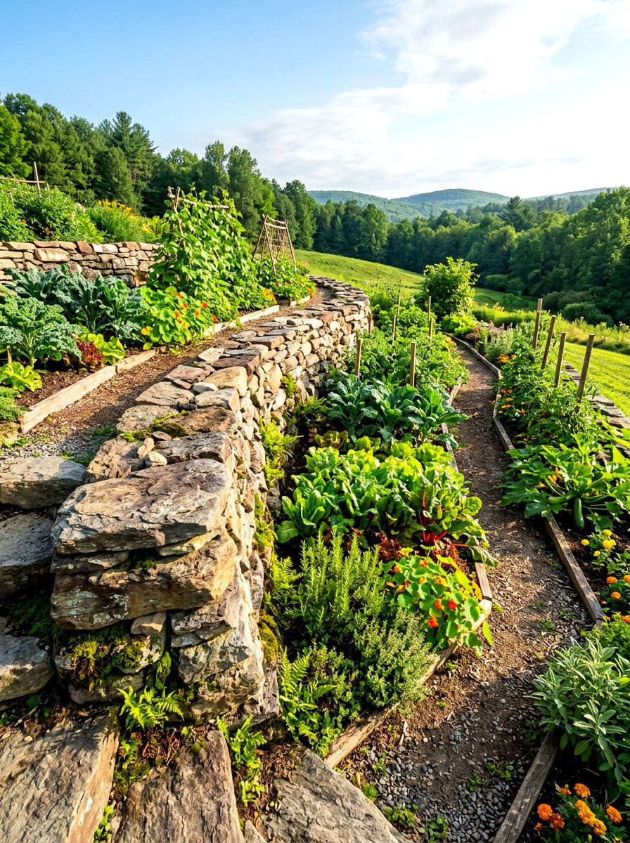Natural stone wall - 30 vegetable garden border ideas