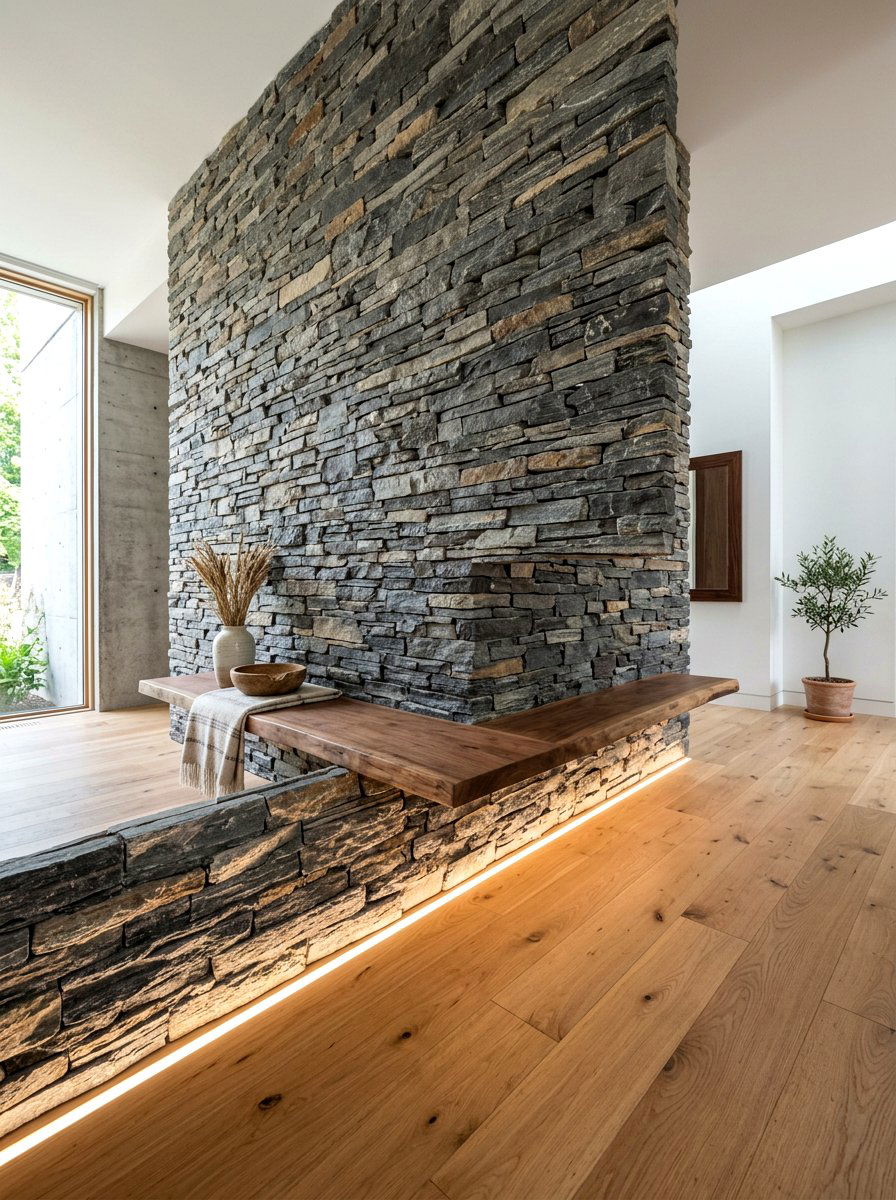 Natural stone wall - 30 dramatic foyer decor ideas