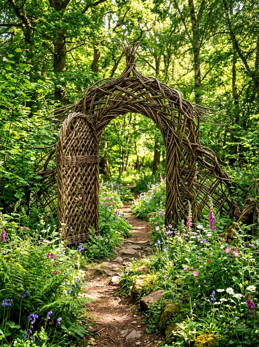 Natural twig arbor gate - 30 arbor entry exterior ideas