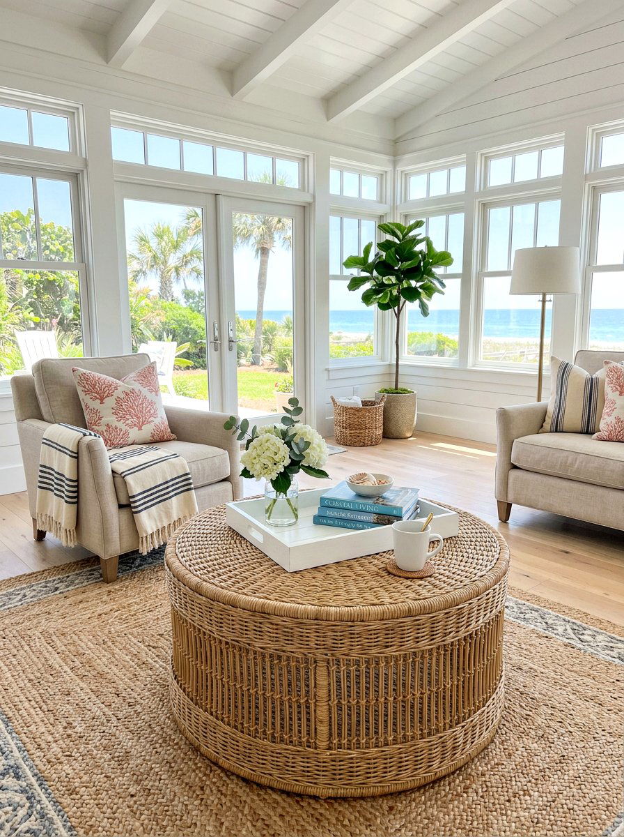 Natural wicker coffee table - 30 porch coffee table ideas