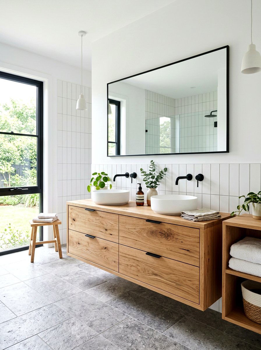 Natural wood bathroom vanity - 30 farmhouse bathroom vanity ideas