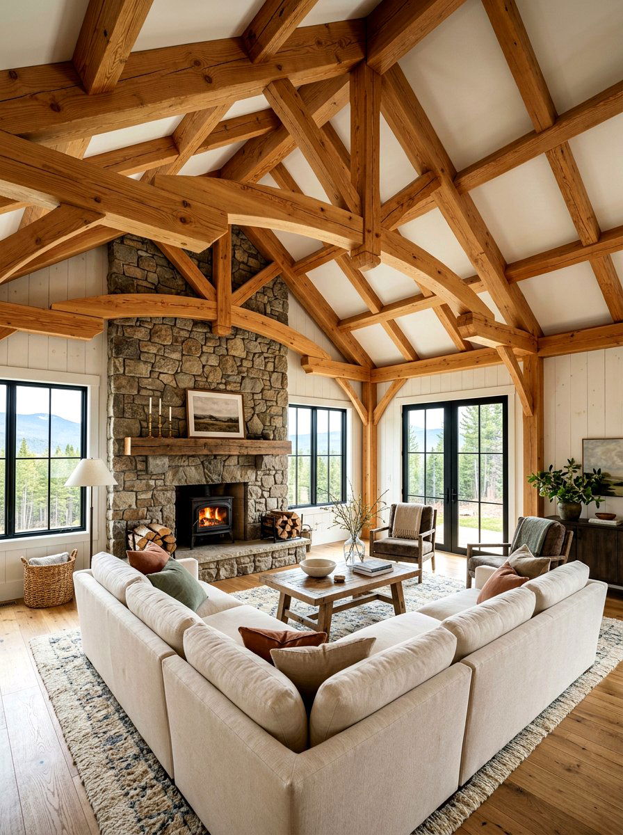 Natural wood beam living room - 30 nature inspired living room ideas