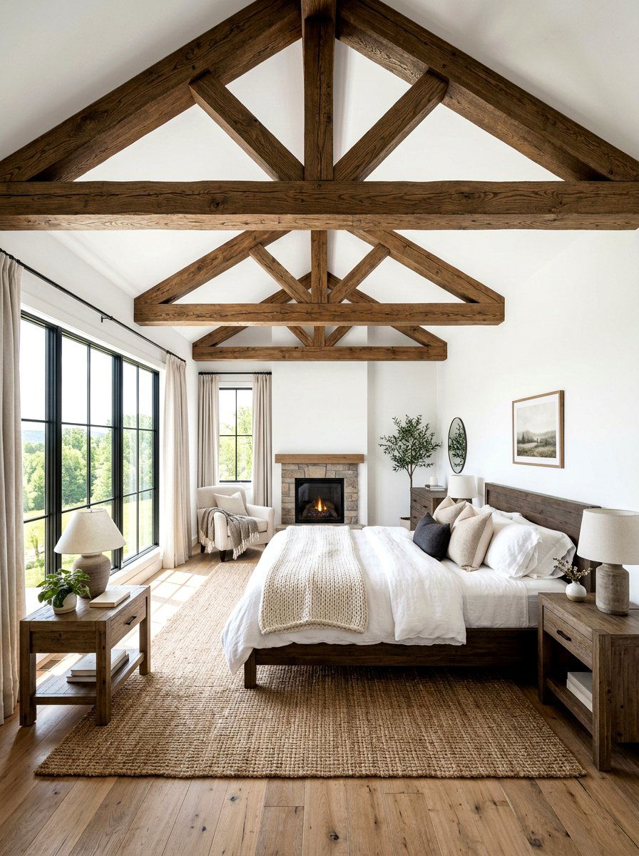 Natural wood ceiling beams - 30 calm sensory bedroom decor ideas