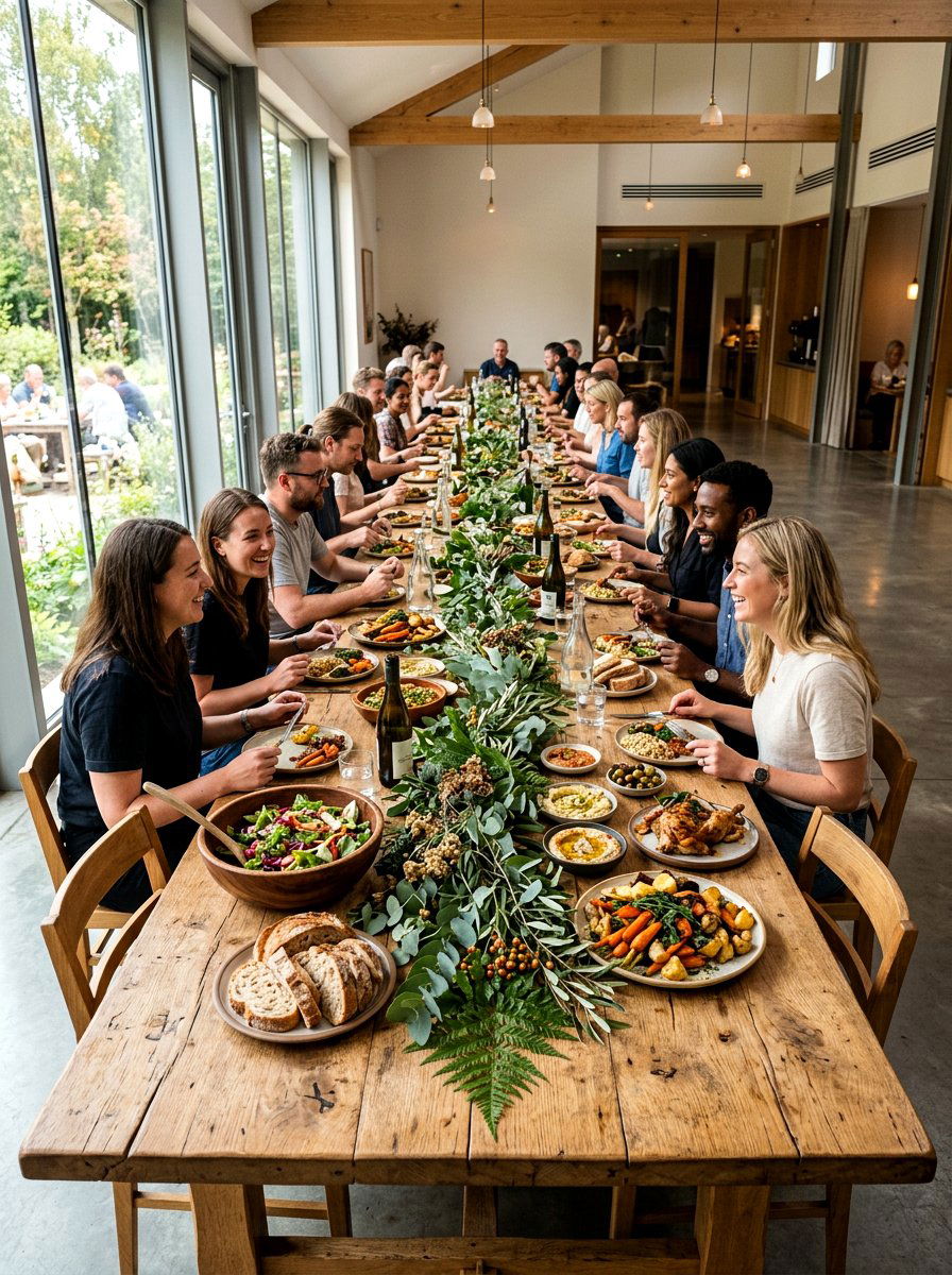 Natural wood communal table - 30 fall dinner party home ideas