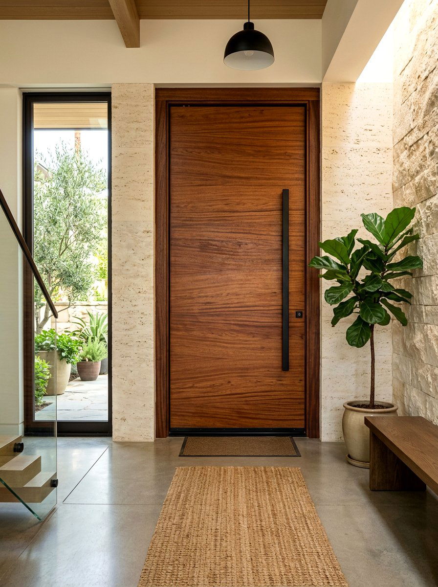 Natural wood door - 30 modern front entry ideas