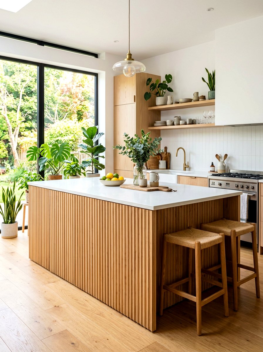 Natural wood fluted kitchen island - 30 fluted kitchen island ideas