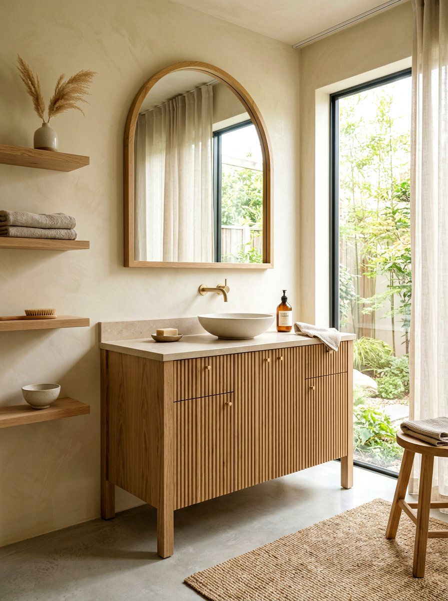 Natural wood fluted vanity - 30 reeded vanity bathroom ideas