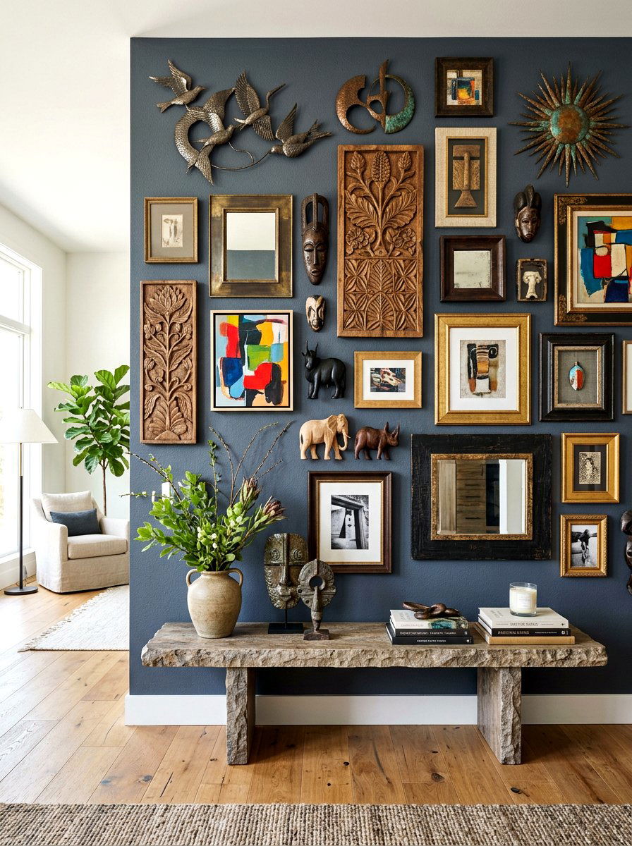 Natural wood frame gallery - 30 salon wall ideas