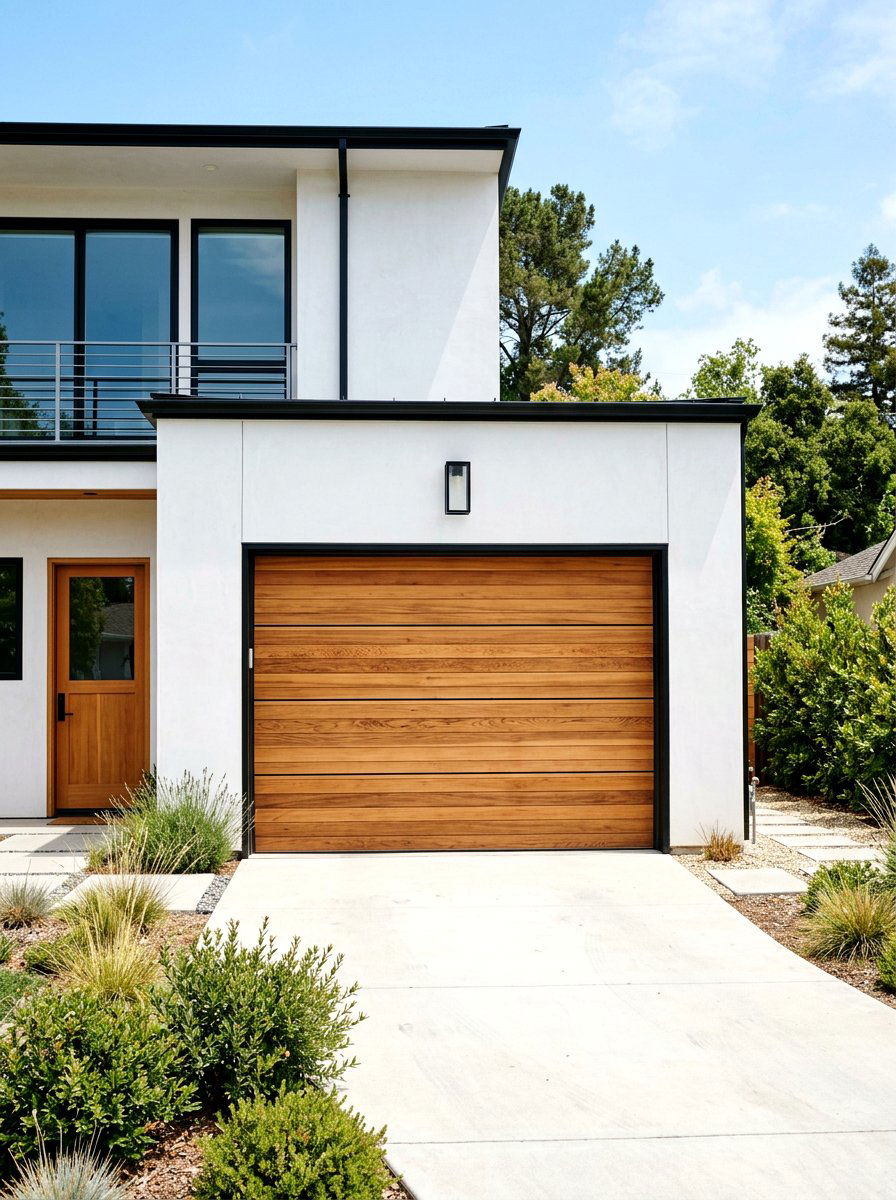 Natural wood garage entry - 30 quiet luxury curb appeal ideas