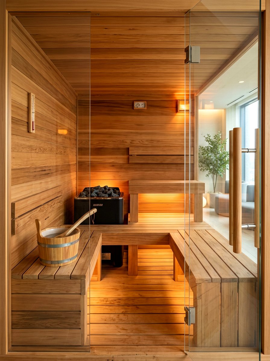 Natural wood sauna - 30 recovery room ideas