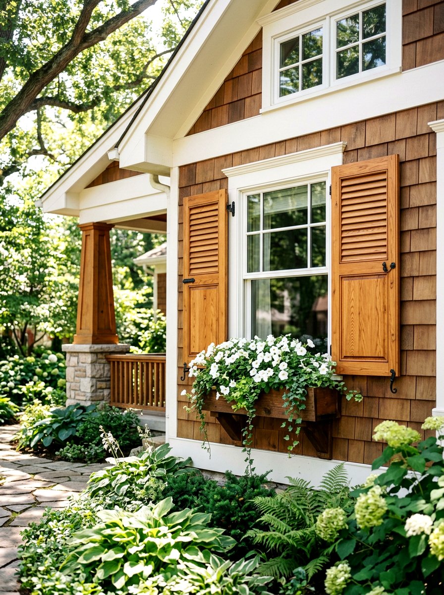 Natural wood shutters - 30 shutters and flower box ideas