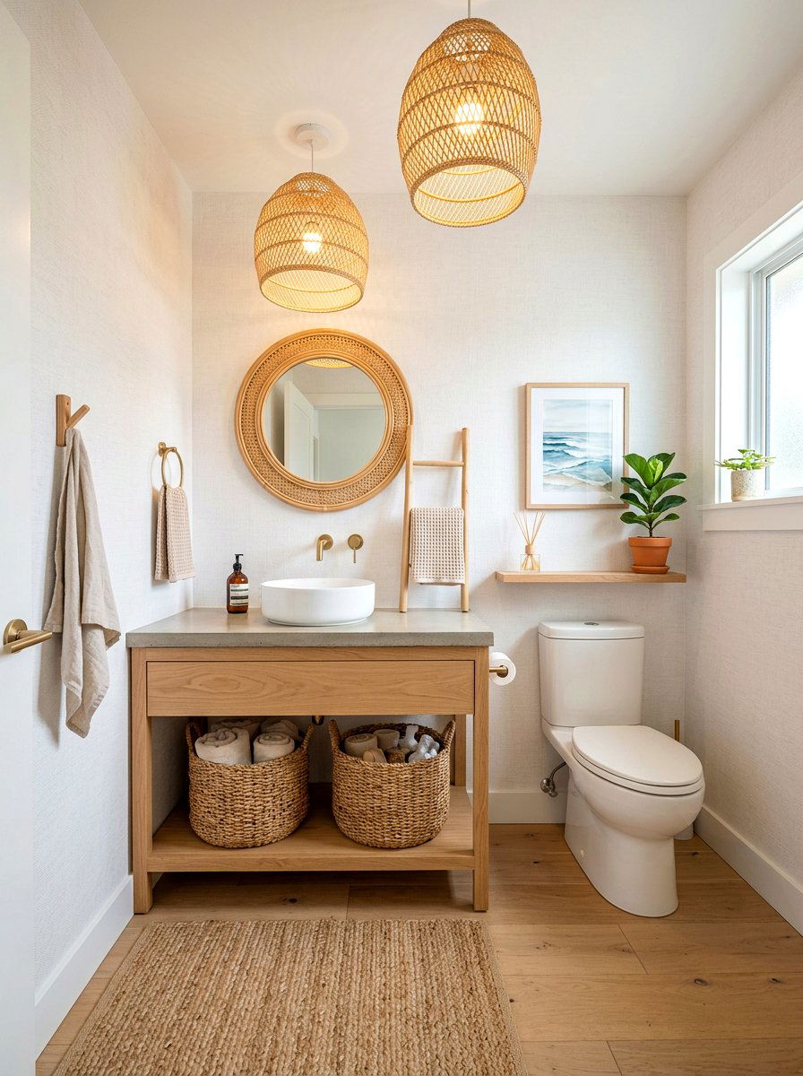 Natural woven powder room - 30 spa like powder room ideas