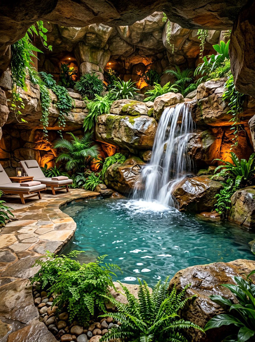 Naturalistic Pool Rock Lighting - 30 pool lighting ideas