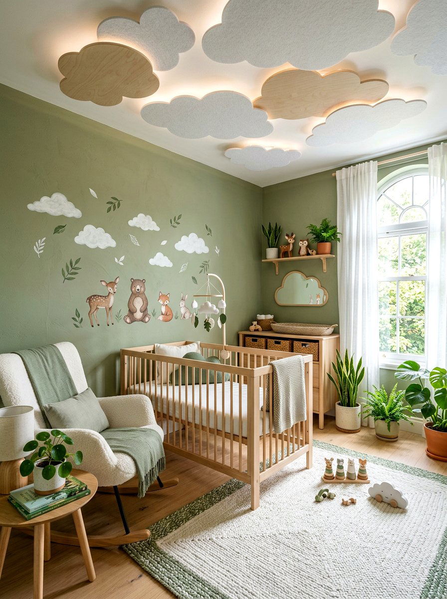 Nature Inspired Green Cloud Nursery - 30 cloud nursery ideas