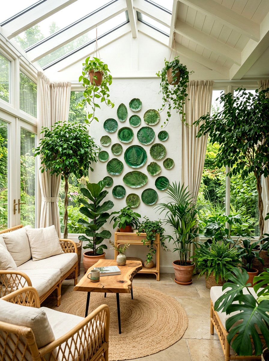 Nature Inspired Green Plate Wall - 30 plate wall display ideas
