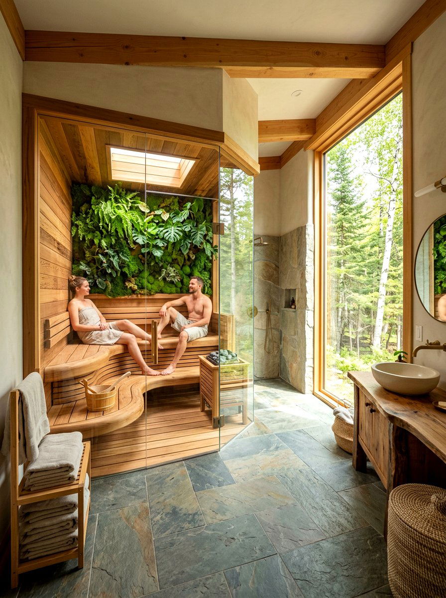 Nature Inspired Sauna Bathroom - 30 sauna bathroom ideas