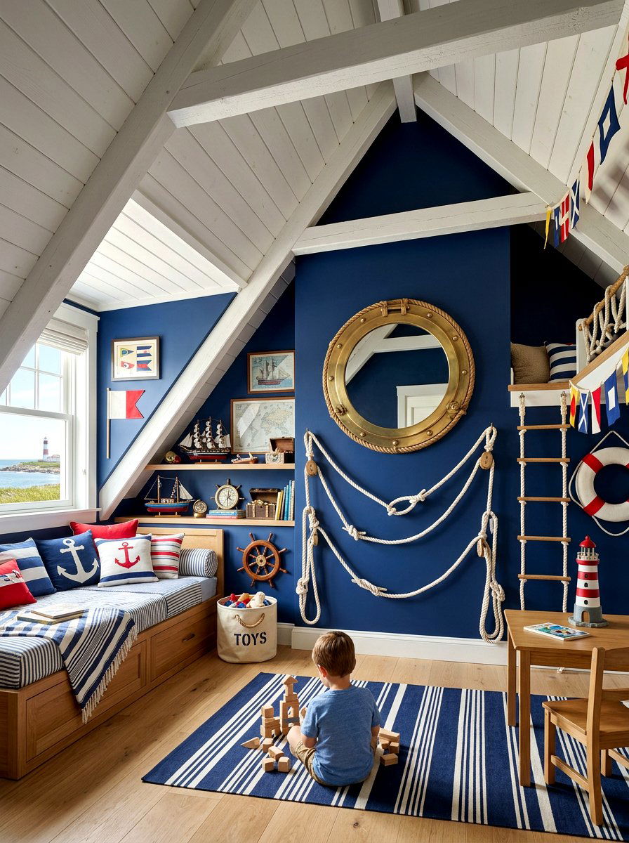 Nautical Attic Theme - 30 attic playroom ideas