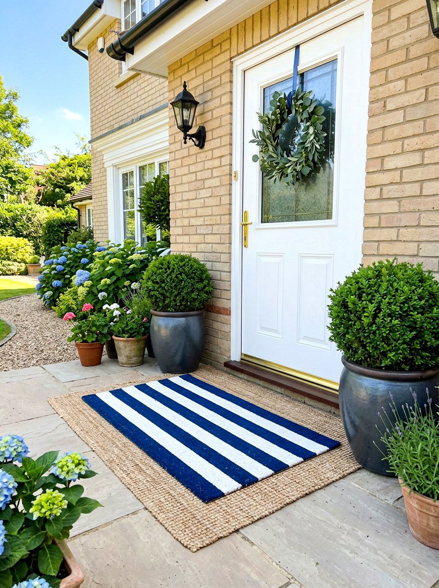 Nautical Blue And White Stripe Doormat - 30 blue and white stripe porch ideas