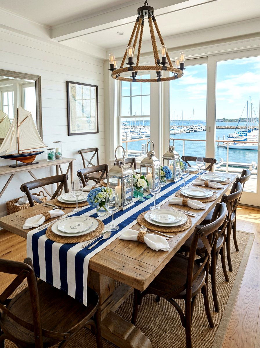 Nautical Blue Stripe Table - 30 blue and white table decor ideas