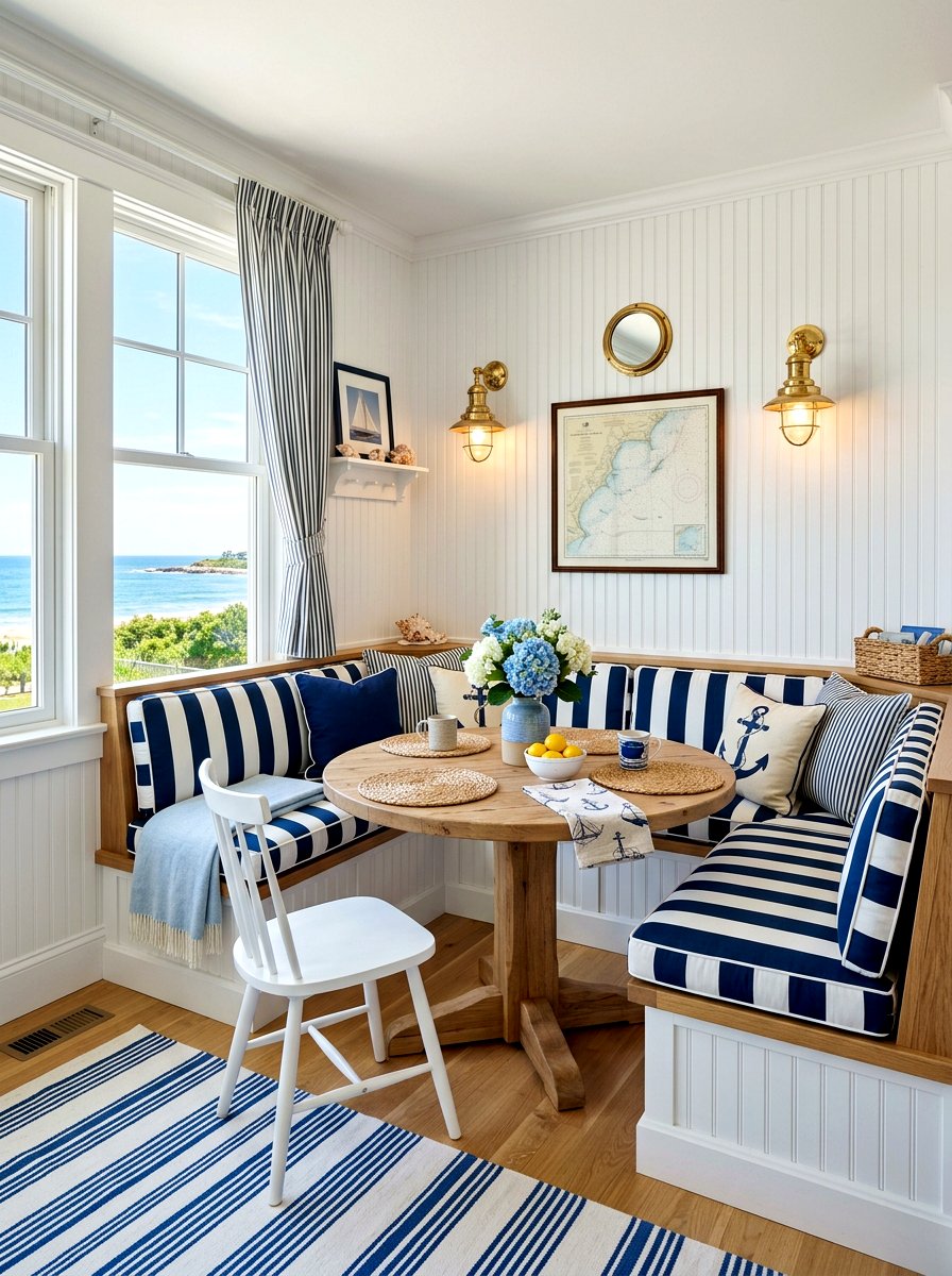 Nautical Blue Striped Area - 30 Nancy Meyers breakfast nook ideas