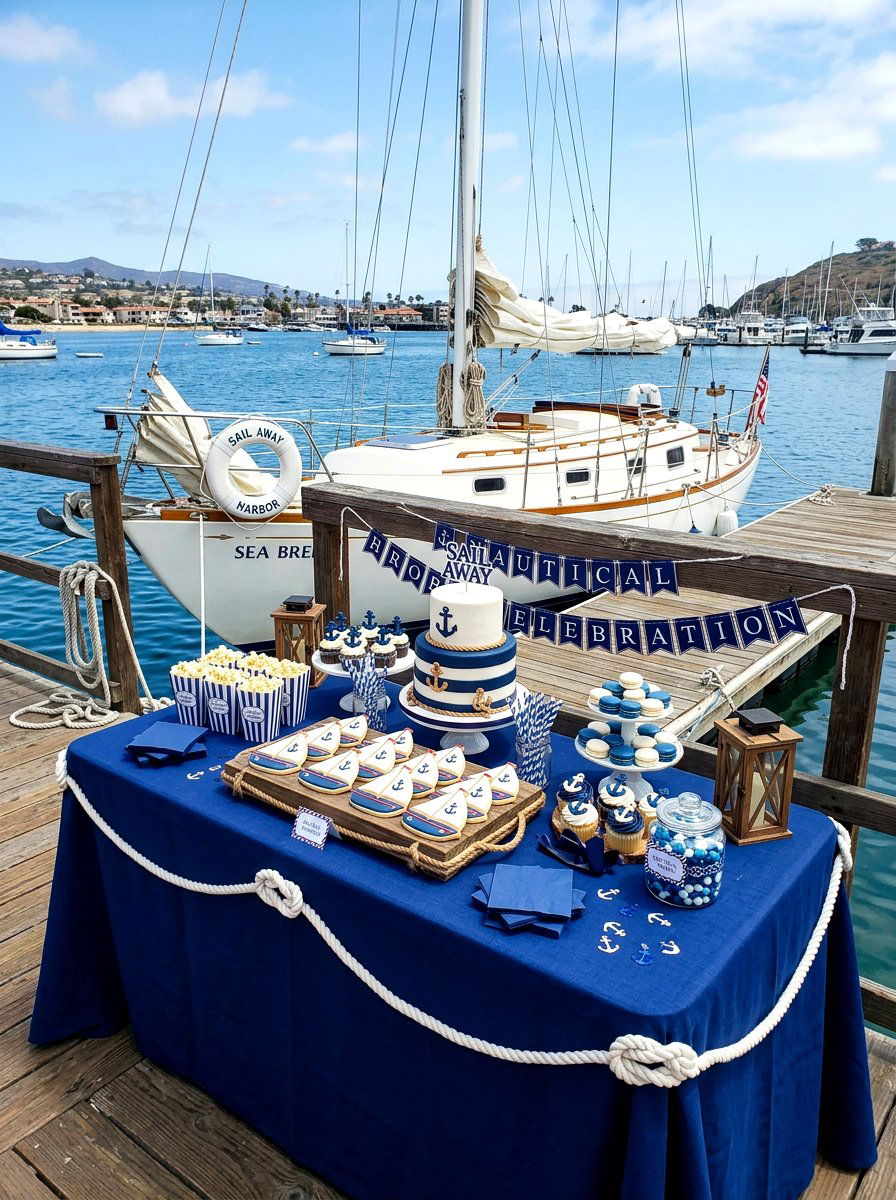 Nautical Navy Dessert Table - 30 outdoor dessert station ideas