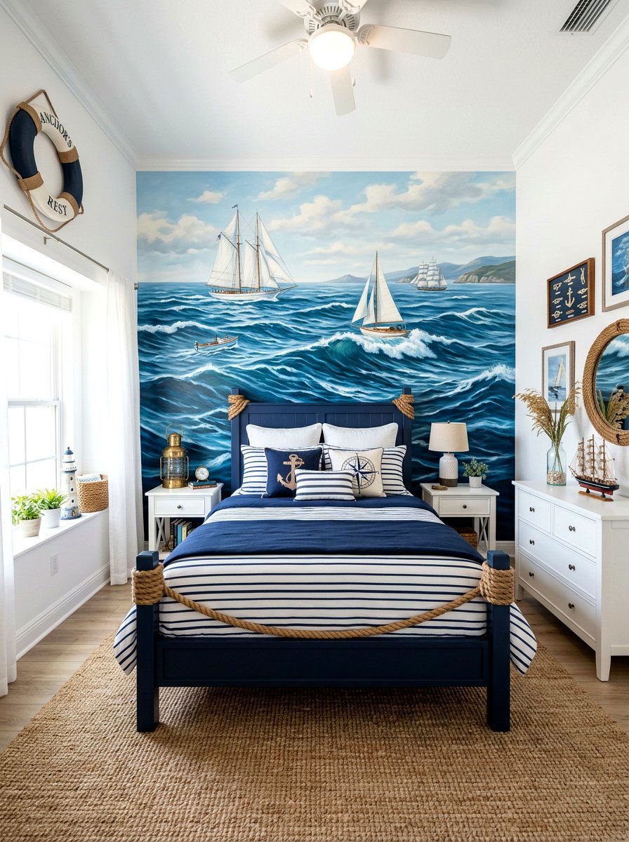 Nautical Ocean Waves Bedroom Mural - 30 mural kids bedroom ideas