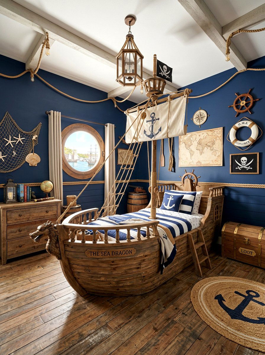 Nautical Pirate Ship Bed - 30 storybook bedroom ideas