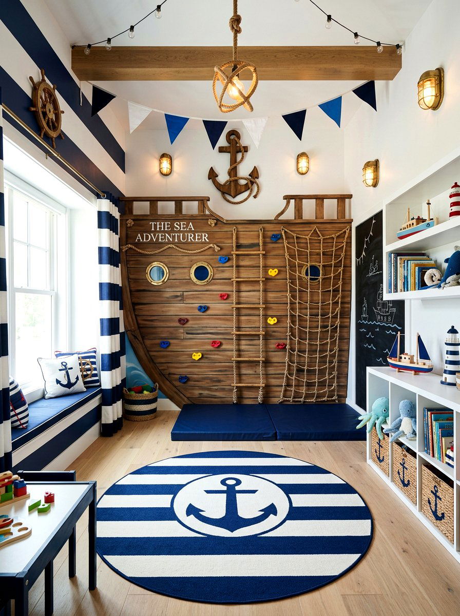 Nautical Playroom Theme - 30 climbing wall playroom ideas