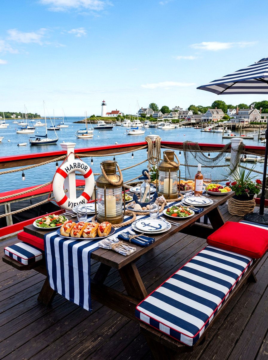Nautical Seaside Picnic Table - 30 outdoor picnic table decor ideas