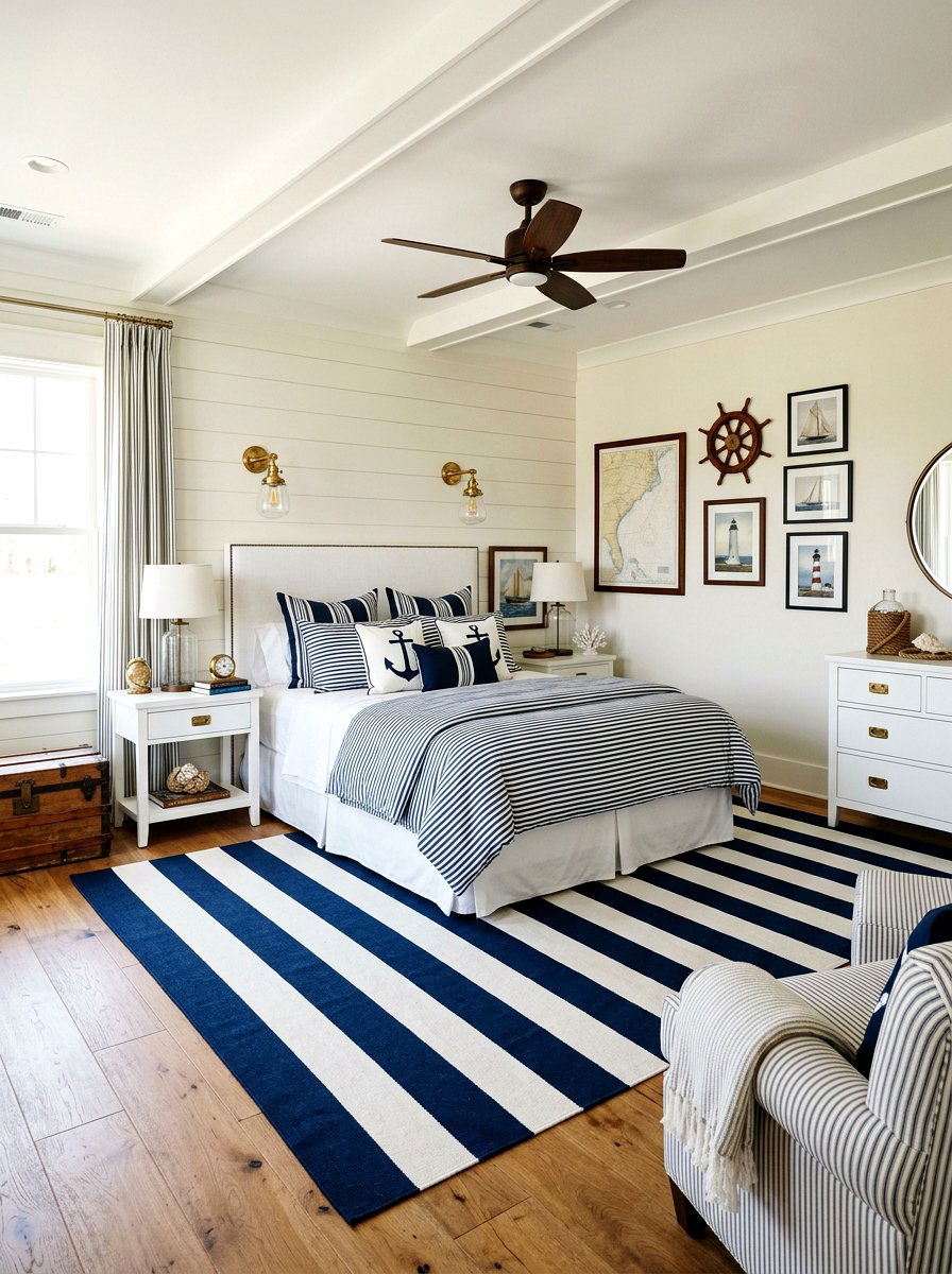 Nautical Stripe Bedroom - 30 resort summer bedroom ideas
