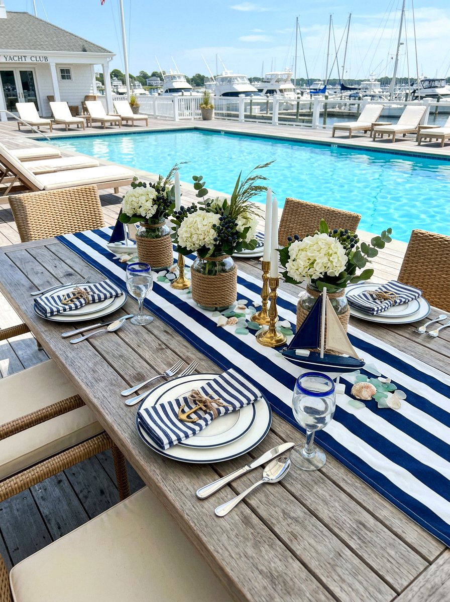 Nautical Stripe Tablescape - 30 pool party tablescape ideas