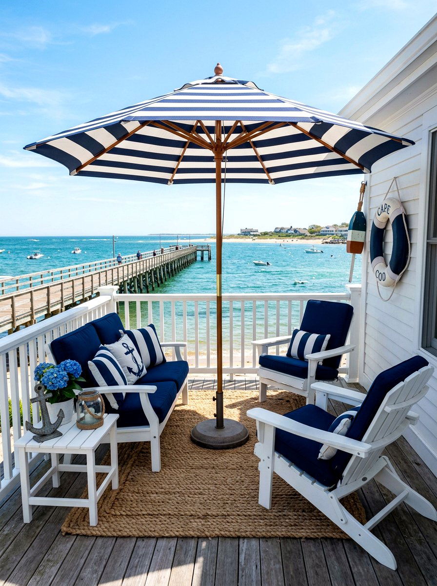 Nautical Striped Umbrella - 30 striped porch umbrella ideas