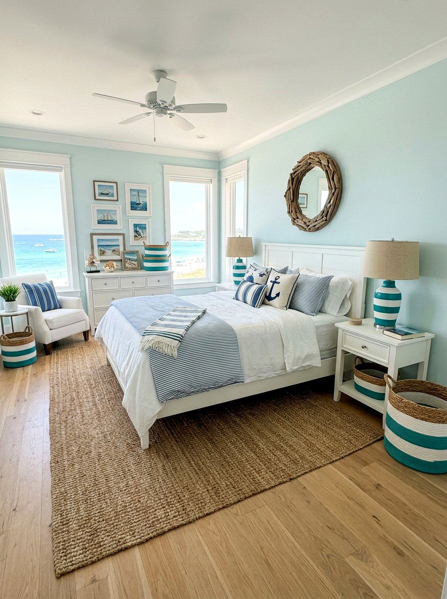 Nautical Teal Stripe Accessories - 30 candy stripe bedroom ideas