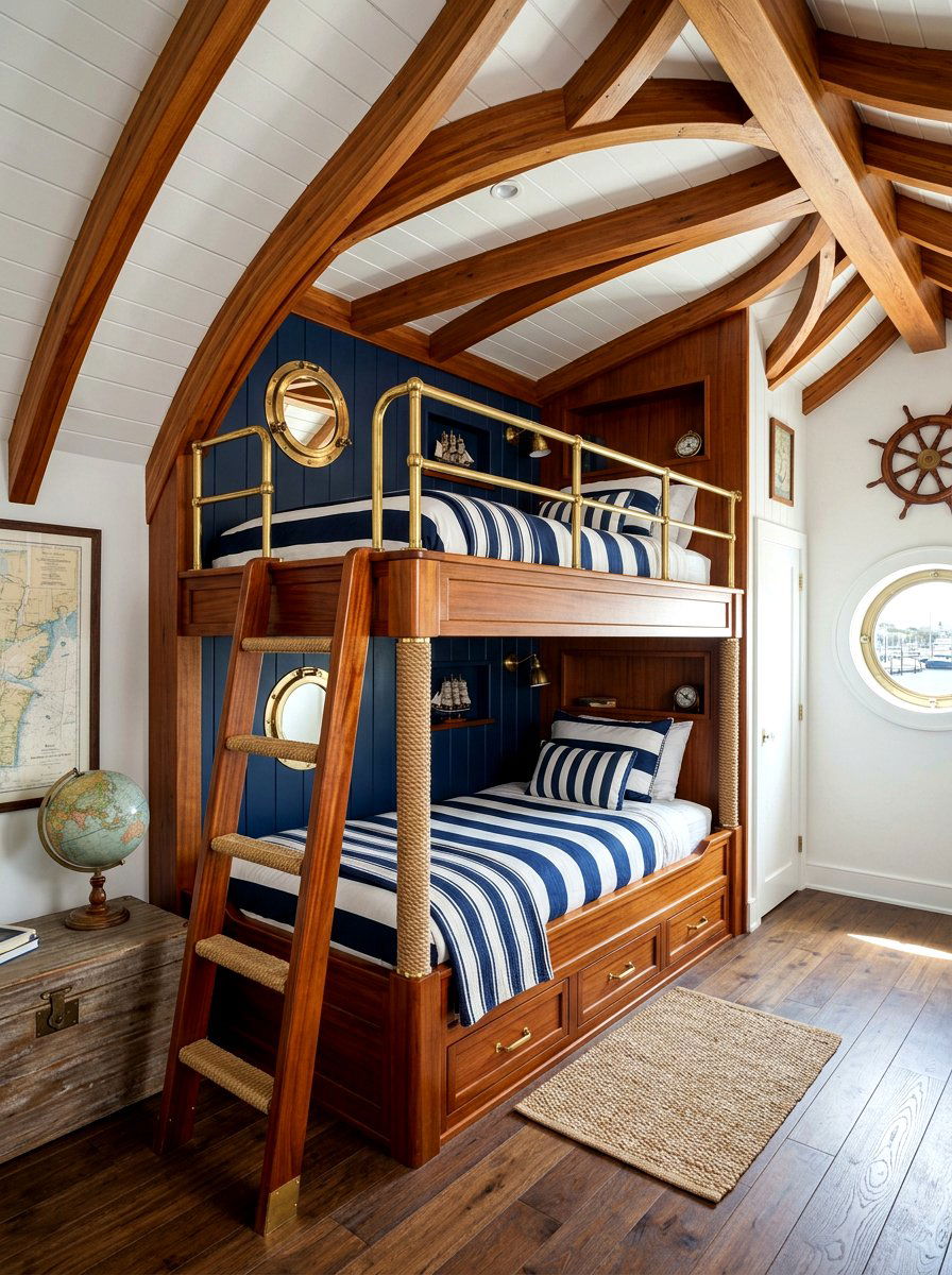 Nautical Theme Attic Bunk - 30 attic bunk room ideas