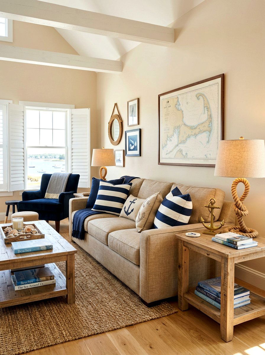Nautical blue and beige living room - 30 blue and beige living room ideas