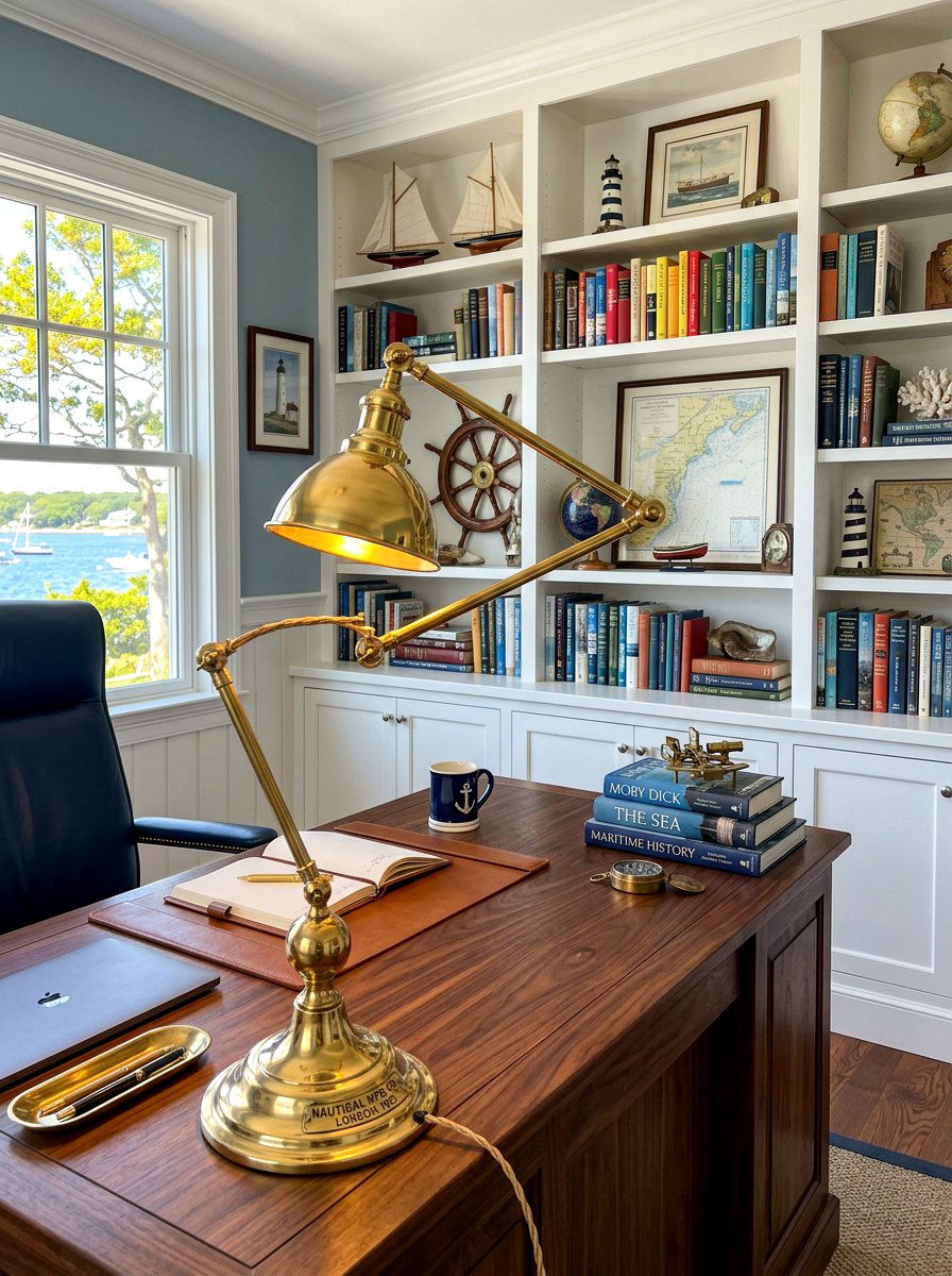 Nautical brass study lamp - 30 coastal grandmother decor ideas