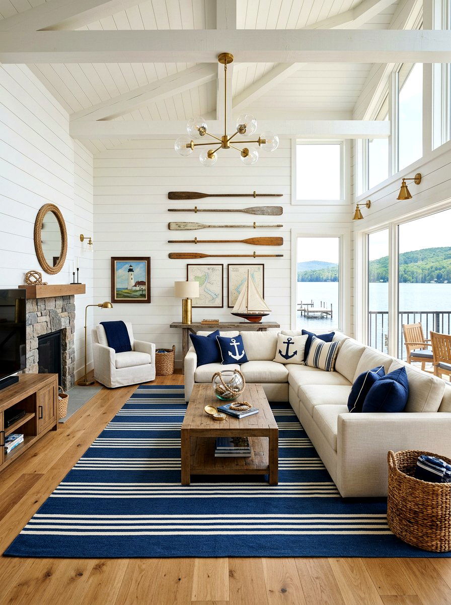 Nautical decor lake house - 30 lake house living room ideas