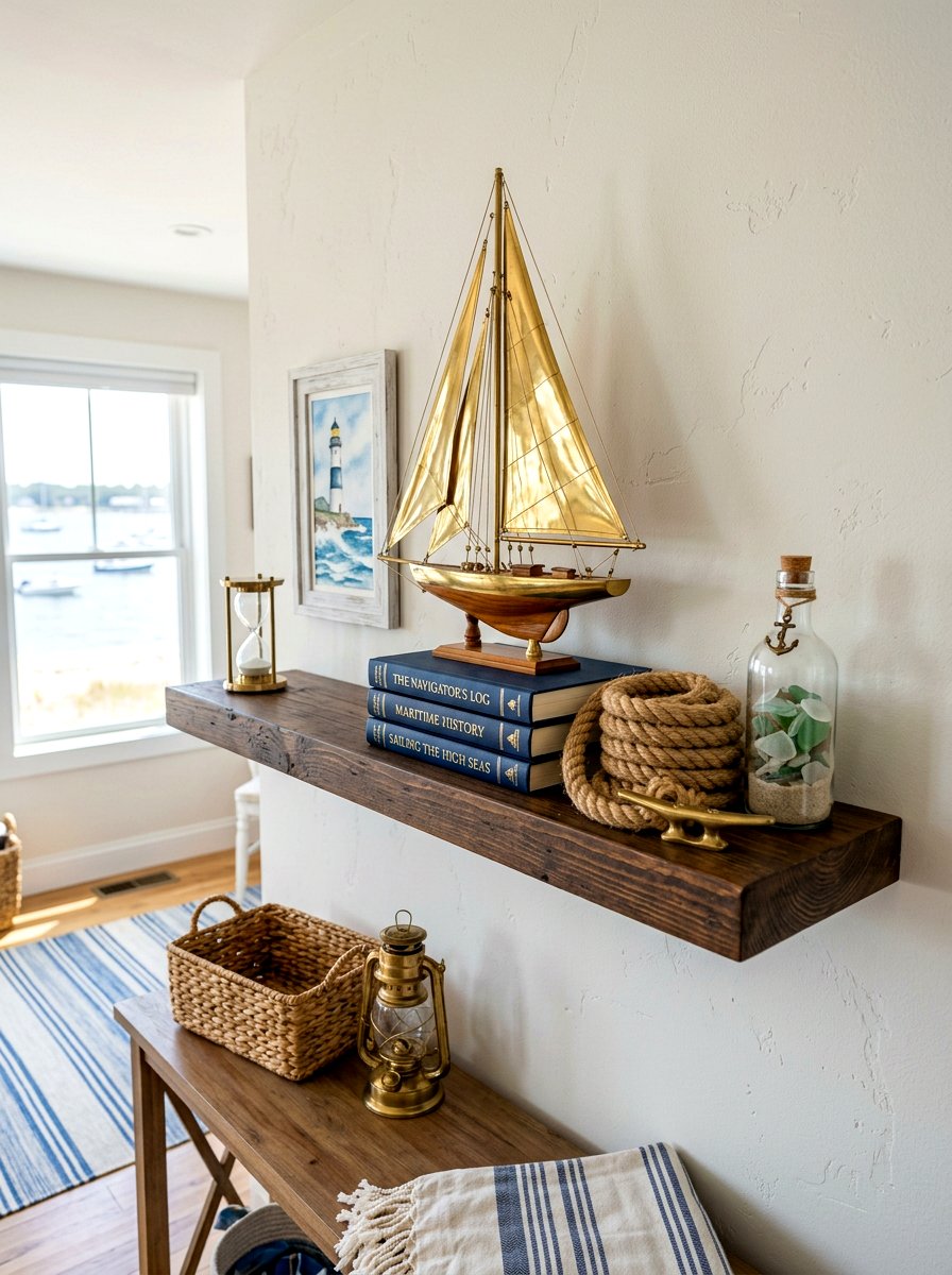 Nautical floating shelf - 30 summer shelf decor ideas