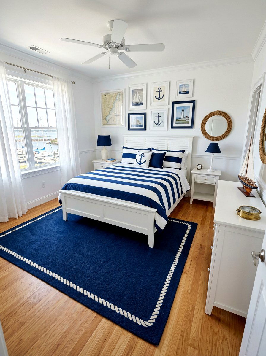 Nautical stripe bedroom - 30 coastal prep bedroom ideas
