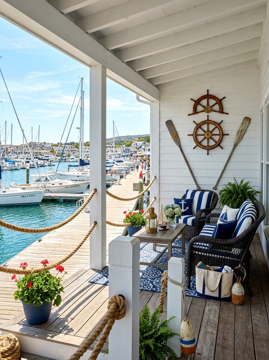 Nautical theme porch - 30 lake house porch ideas