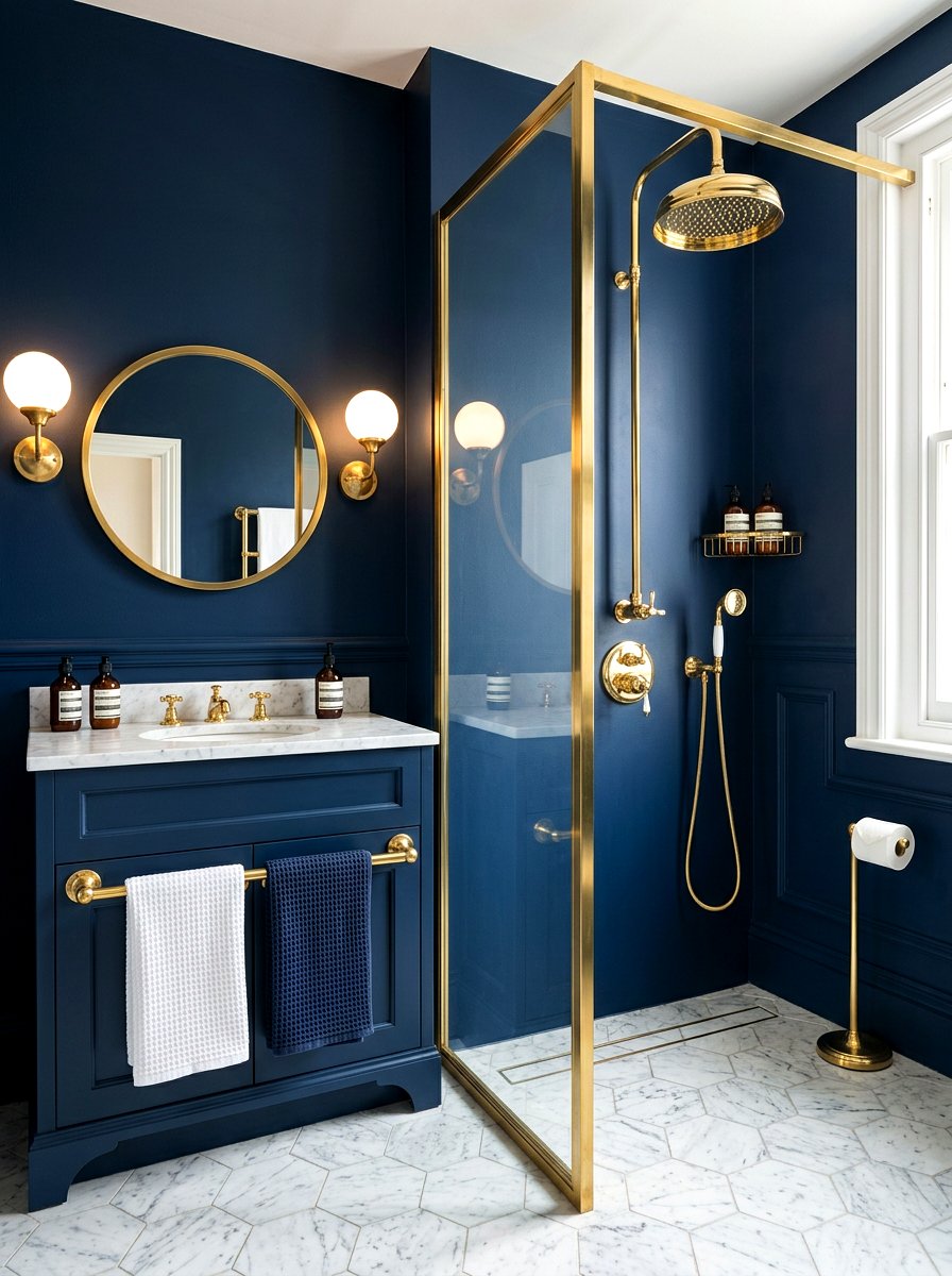 Navy And Brass Fixtures - 30 navy bathroom ideas