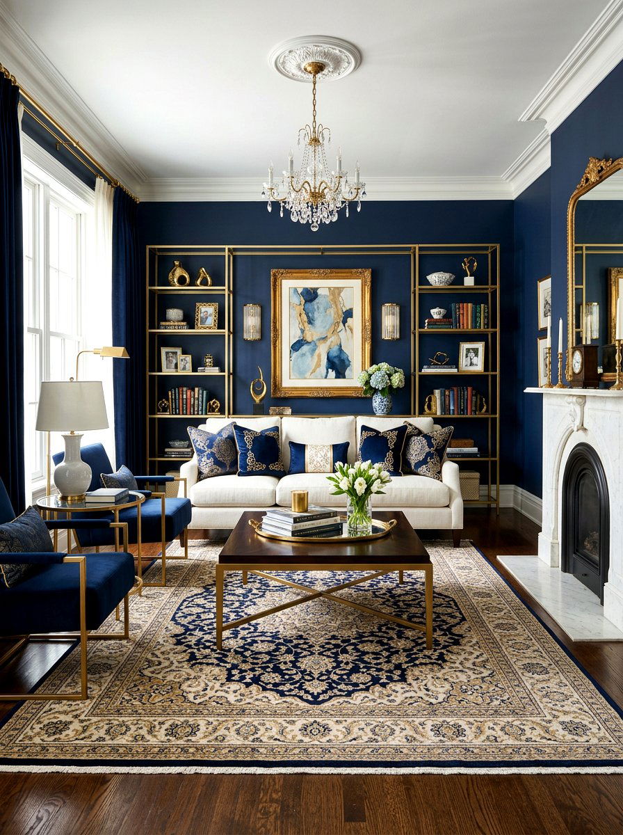 Navy And Gold Living Room - 30 jewel tone living room ideas