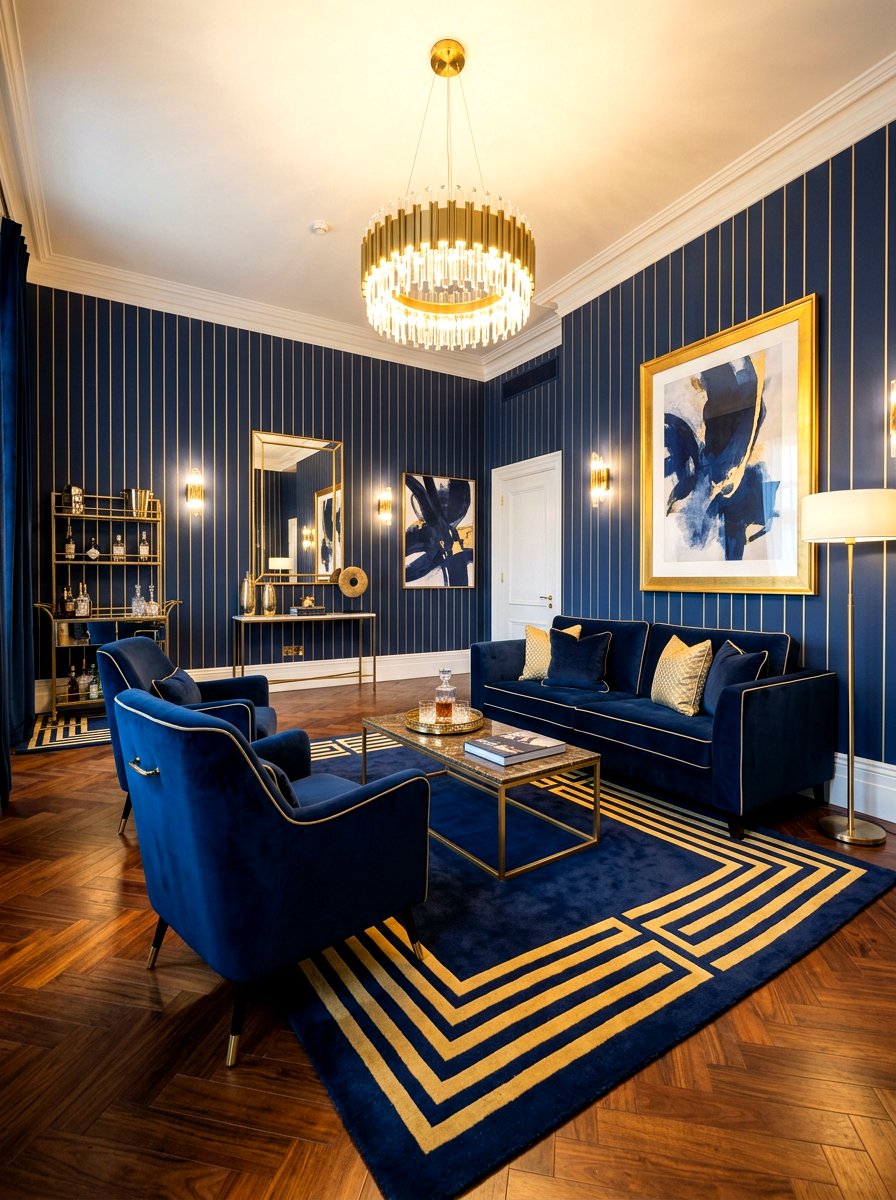 Navy And Gold Stripe Lounge - 30 stripe drench room ideas