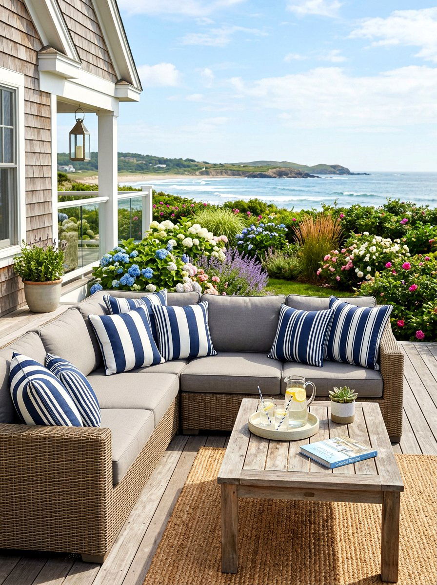 Navy And White Striped Porch Pillows - 30 blue and white stripe porch ideas