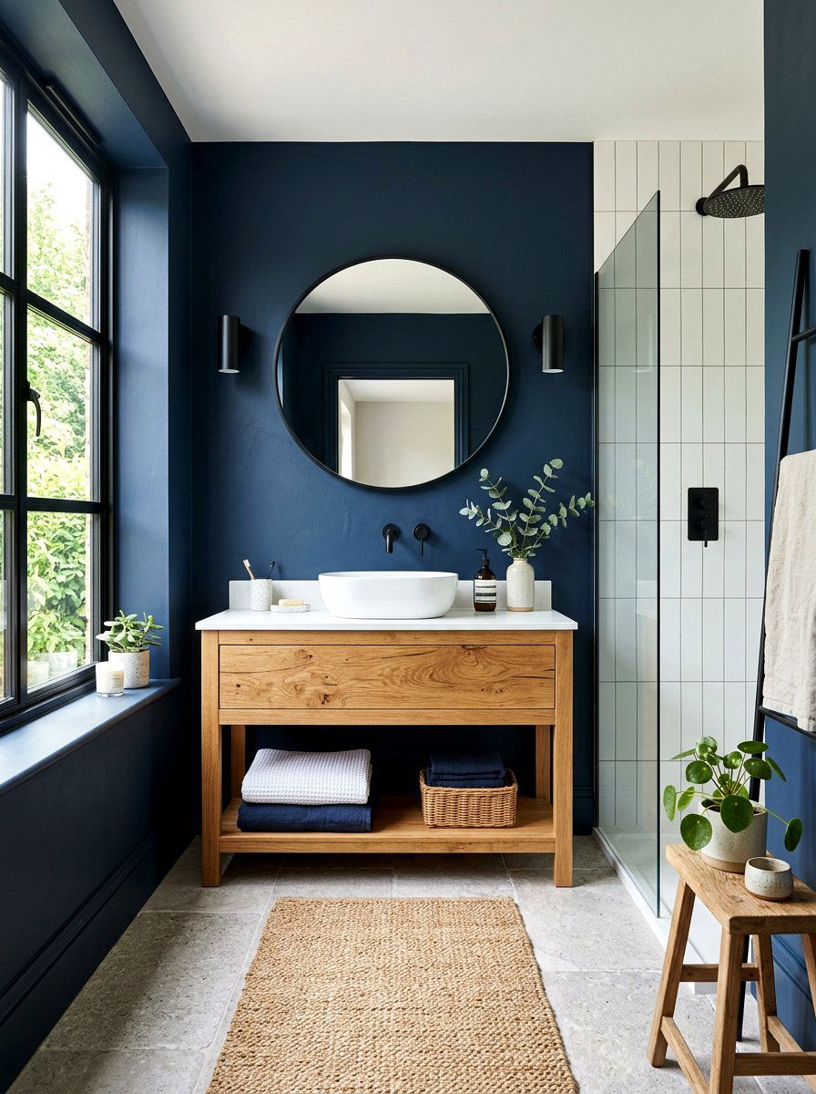 Navy And Wood Bathroom - 30 navy bathroom ideas