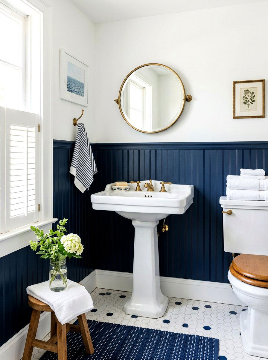 Navy Beadboard - 30 navy bathroom ideas
