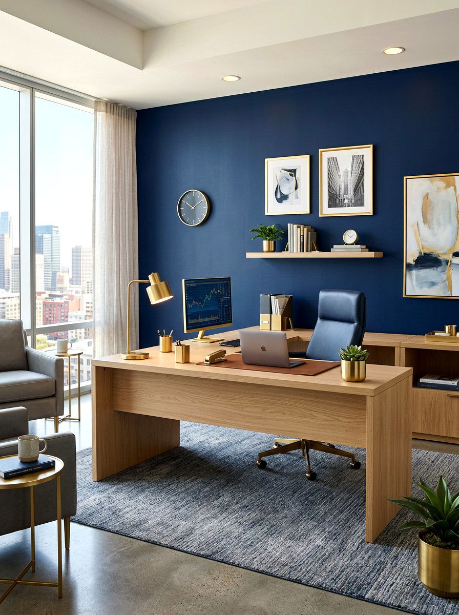 Navy Blue Accent - 30 zoom background office ideas