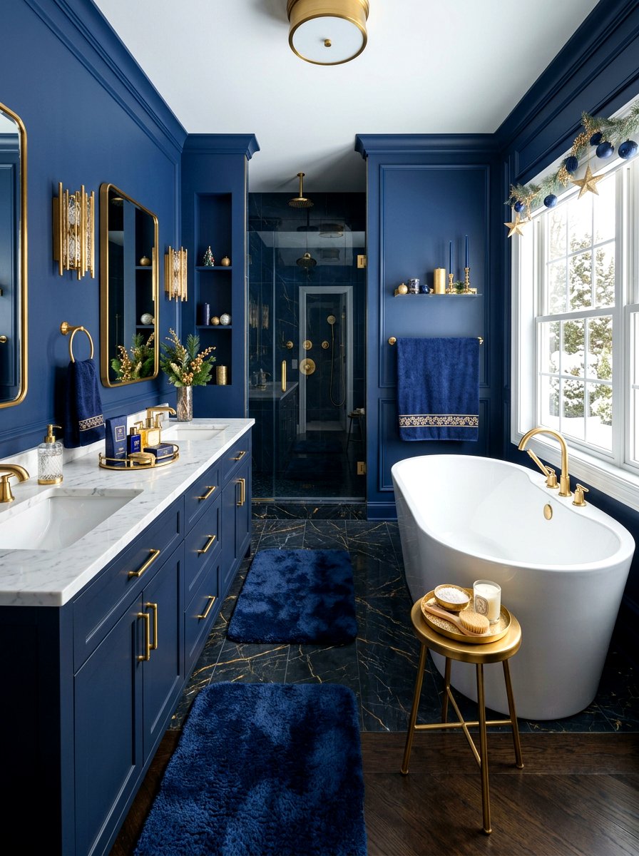 Navy Blue And Gold Bathroom - 30 jewel tone holiday decor ideas