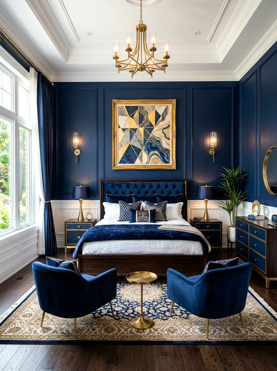 Navy Blue And Gold Decor - 30 inky blue bedroom ideas