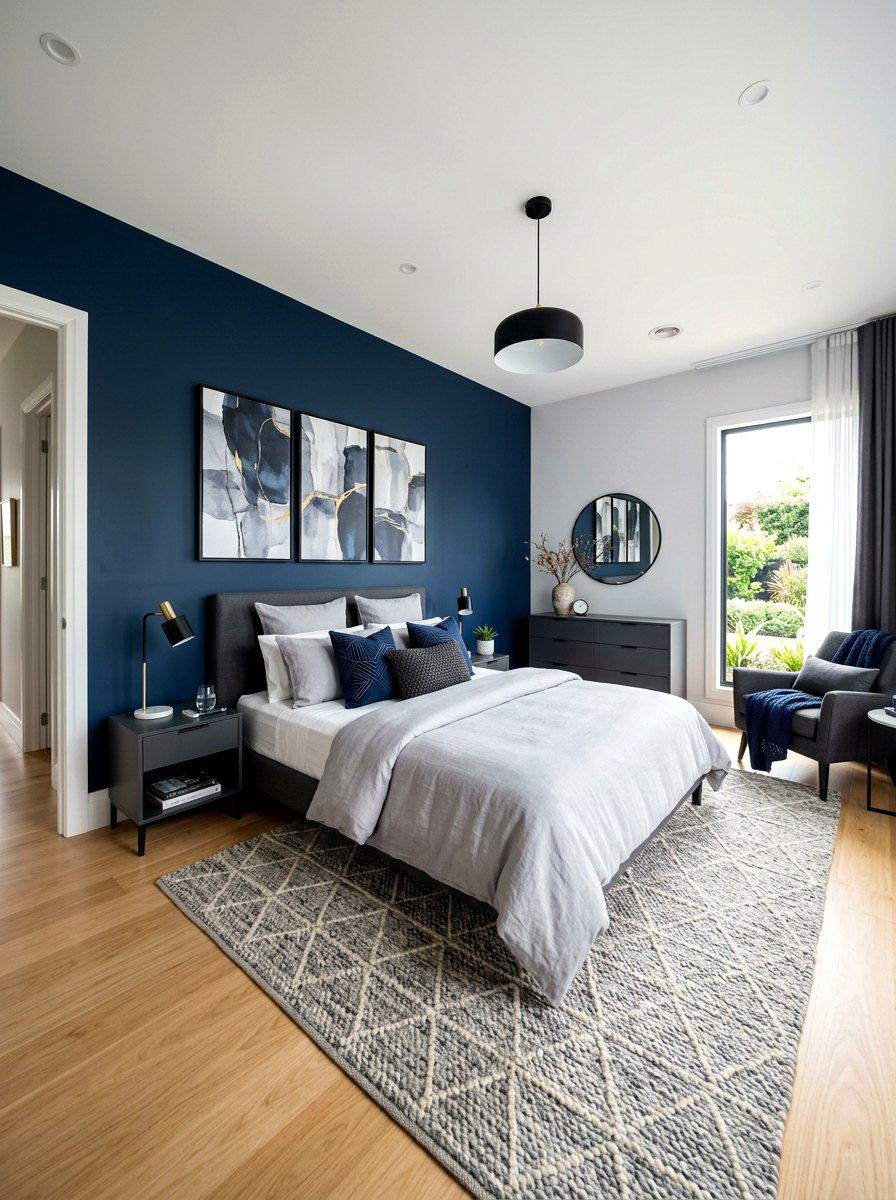 Navy Blue And Gray Decor - 30 inky blue bedroom ideas